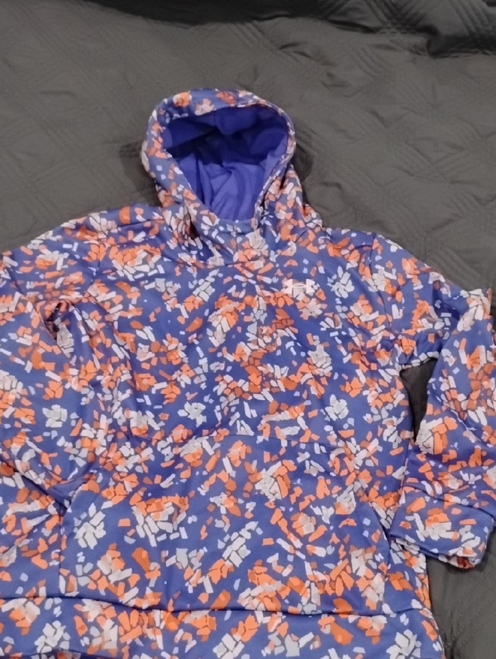 Under Armour Blue Hooded Sweatshirt with Orange & White Print